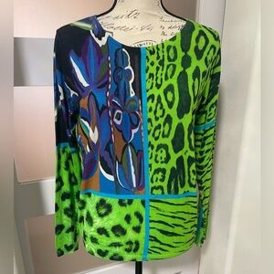 🍂 Green & Blue Long Sleeve Graphic Lightweight Sweater By In Bed With You